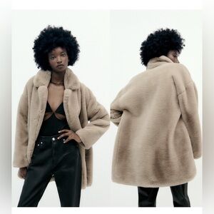 Zara Tan Faux Fur Coat